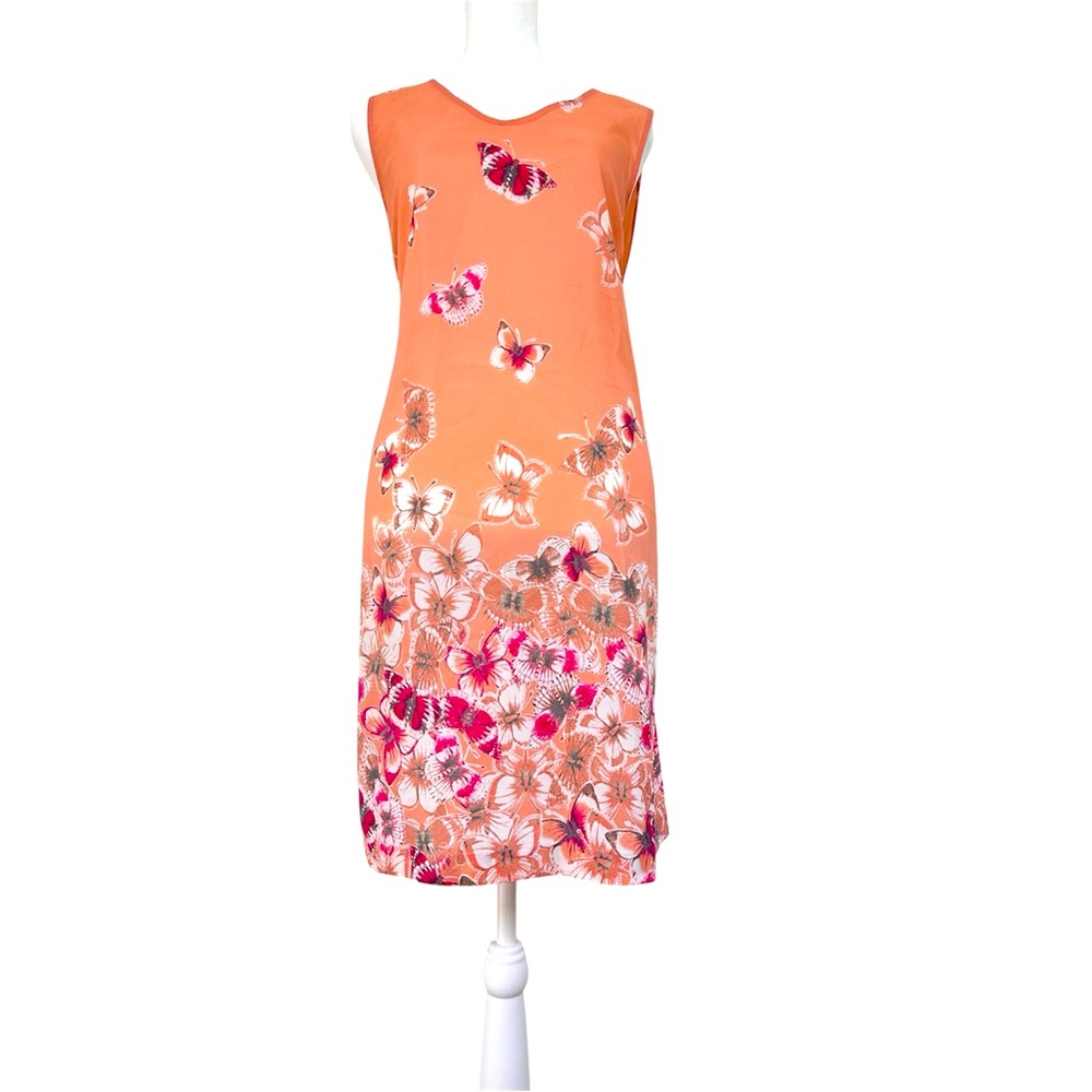Butterfly Print Sleeveless Dress - Peach and Pink